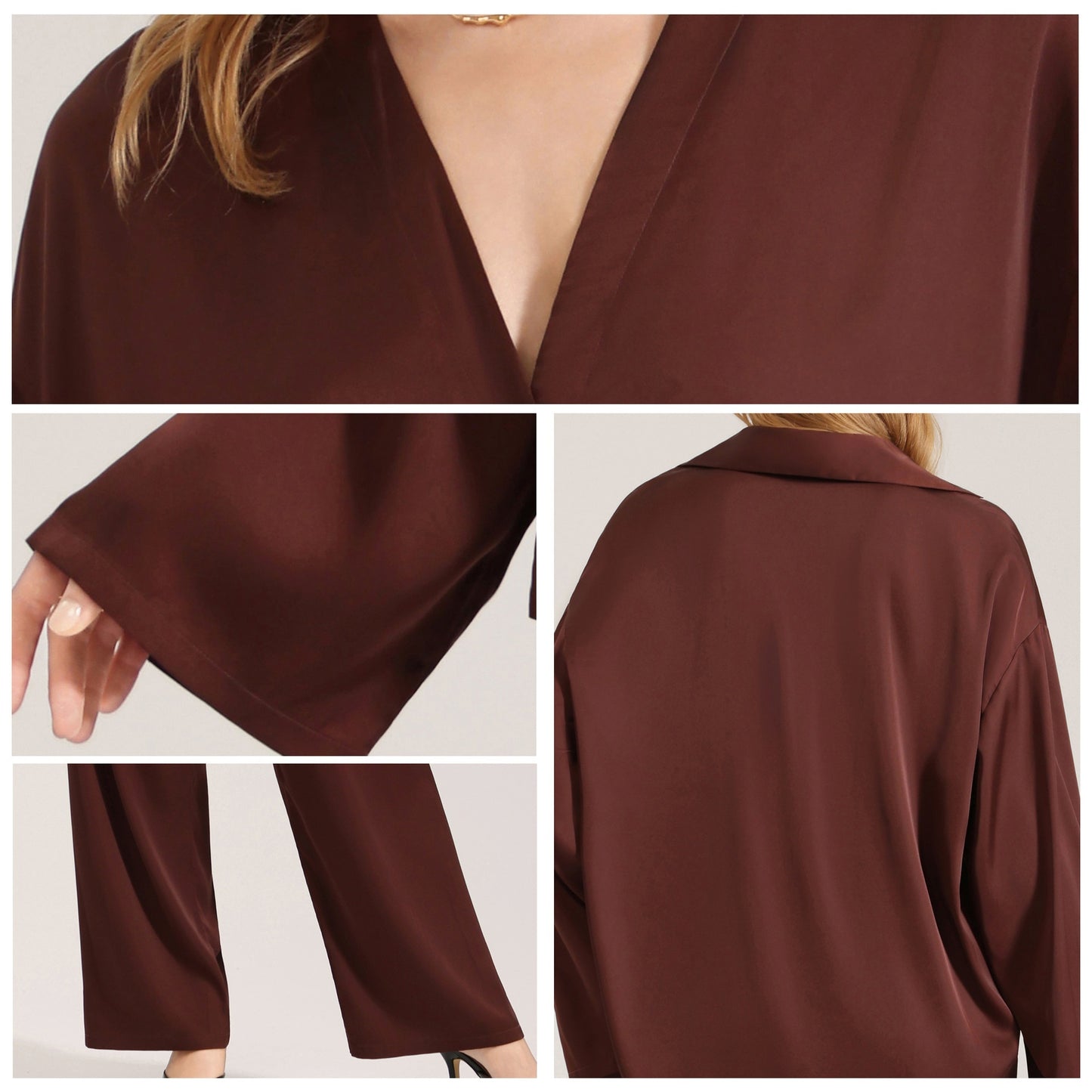 Womens Chiffon Pajamas Casual Long Sleeve Loungewear Set
