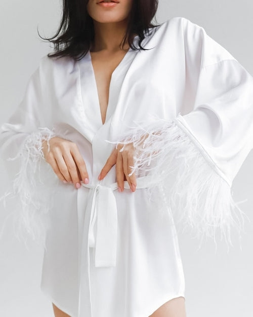 Women's Satin Feather Robes, Sexy Mini Dress