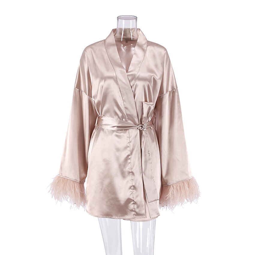 Women's Satin Feather Robes, Sexy Mini Dress
