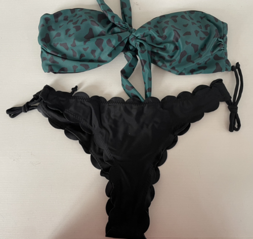 Beach Bikini Woman Sexy Front Lace Up Tie Strapless Leopard
