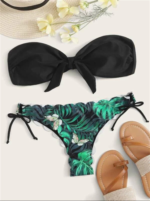 Beach Bikini Woman Sexy Front Lace Up Tie Strapless Leopard