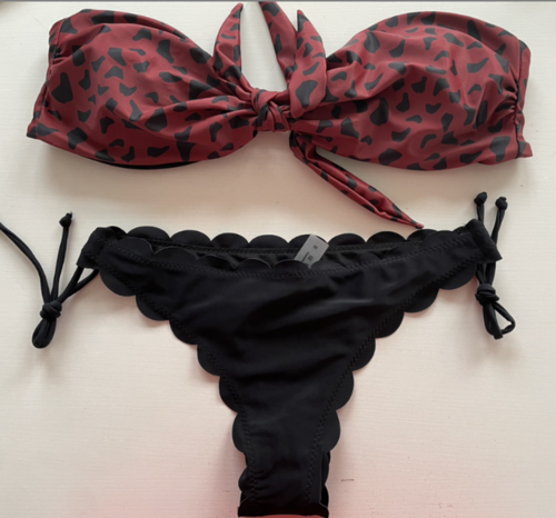 Beach Bikini Woman Sexy Front Lace Up Tie Strapless Leopard