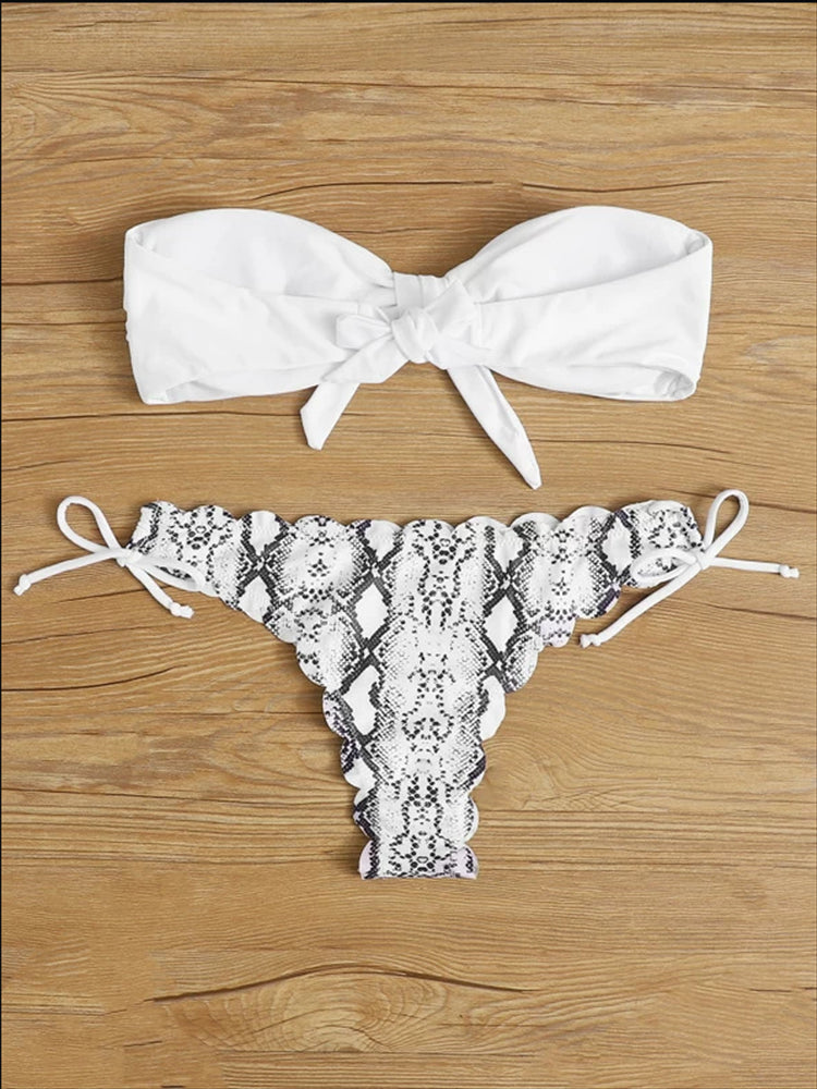 Beach Bikini Woman Sexy Front Lace Up Tie Strapless Leopard