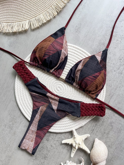 Print Halter Mini Thong High Cut Bikini Female Swimsuit