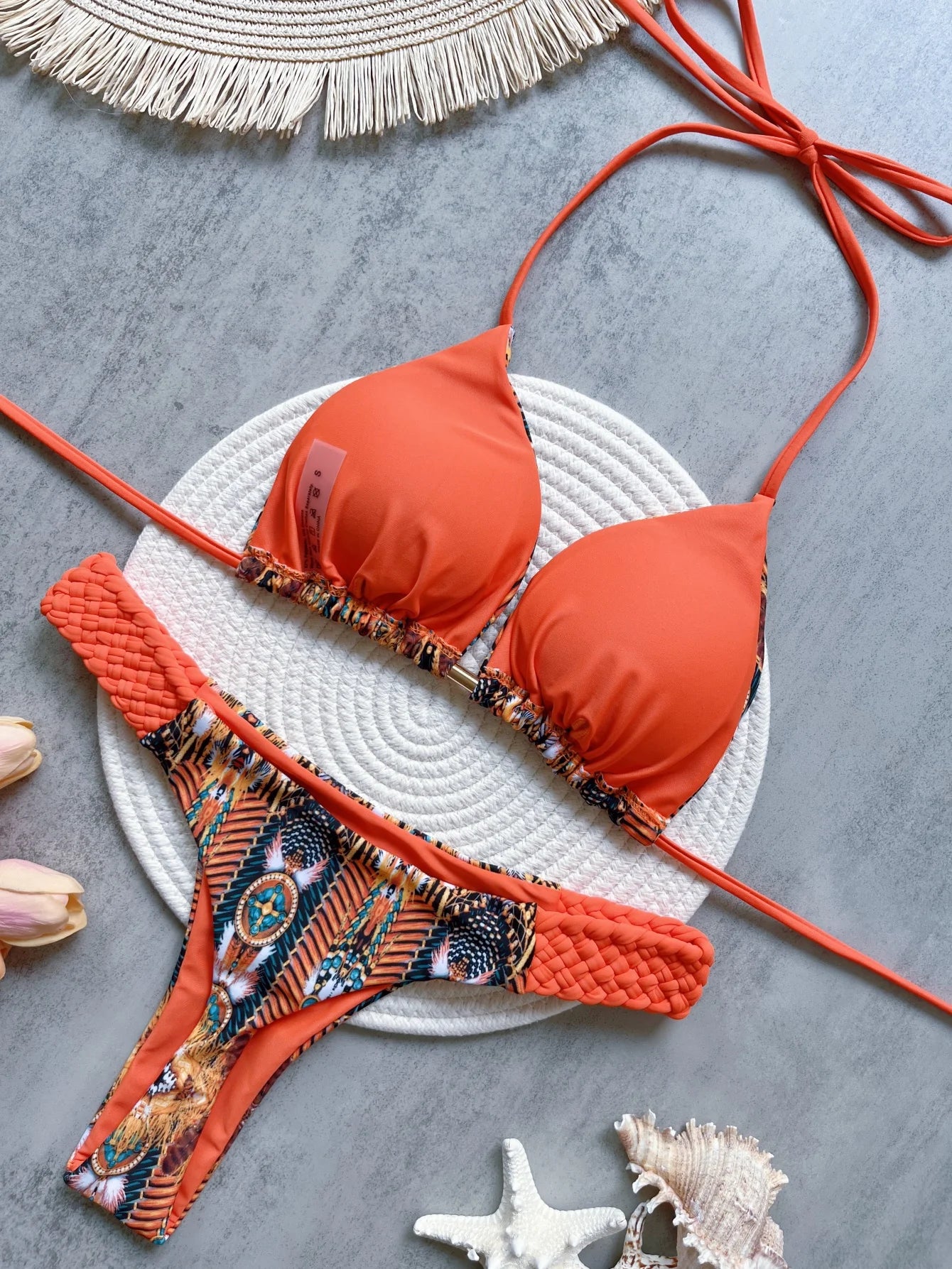 Print Halter Mini Thong High Cut Bikini Female Swimsuit