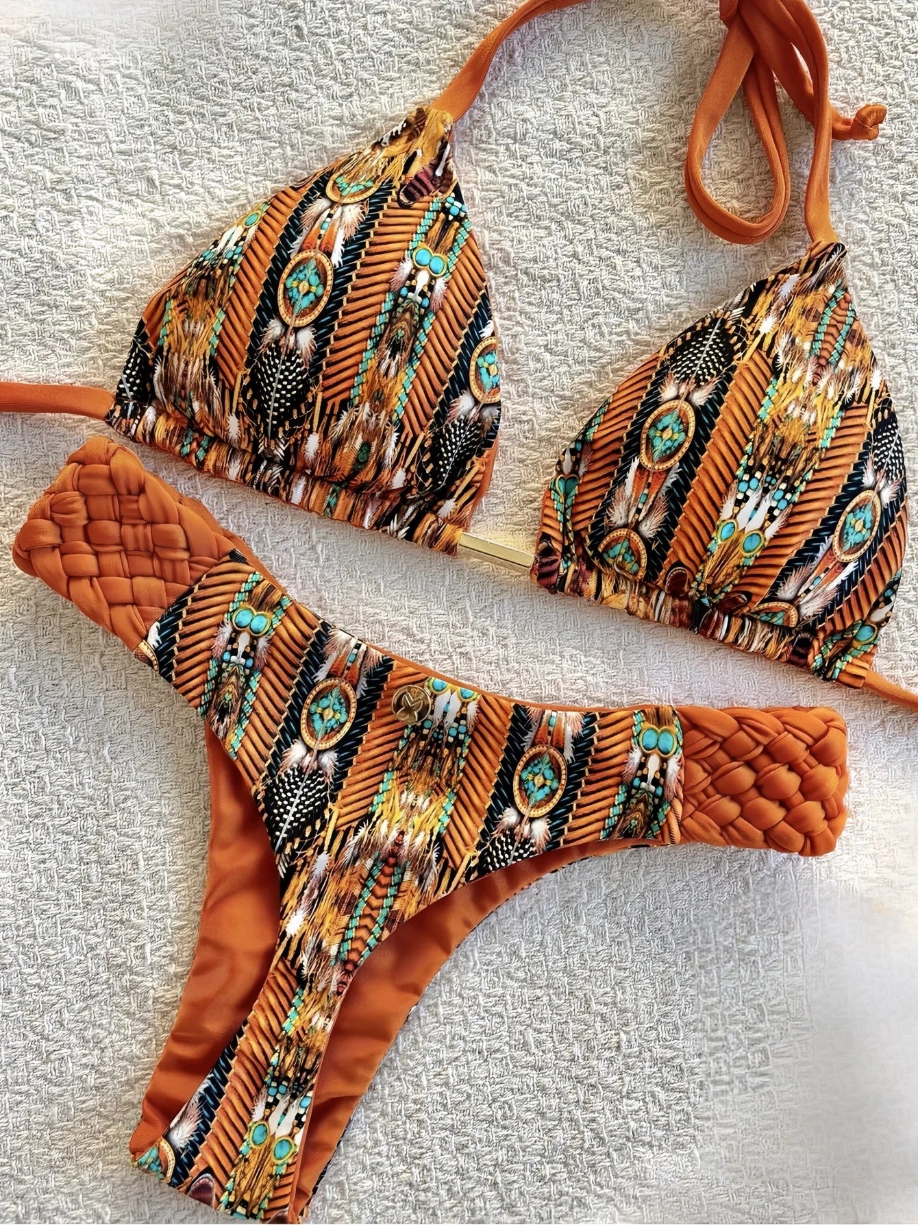 Print Halter Mini Thong High Cut Bikini Female Swimsuit