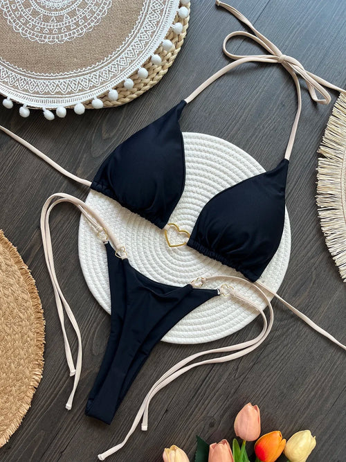 Sexy Halter Solid color Bikini Set Women's Swimsuit