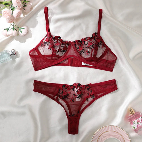 Sexy Lace Lingerie Push Up Lingerie Semi-Sheer Bra And Panty Sets