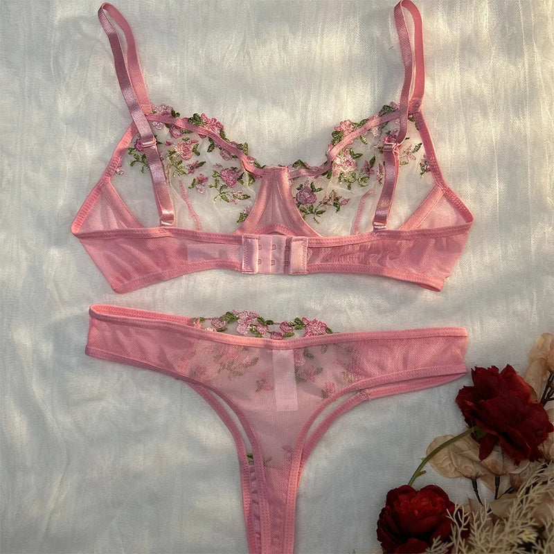 Sexy Transparent Embroidered Small Flowers Bra Hot