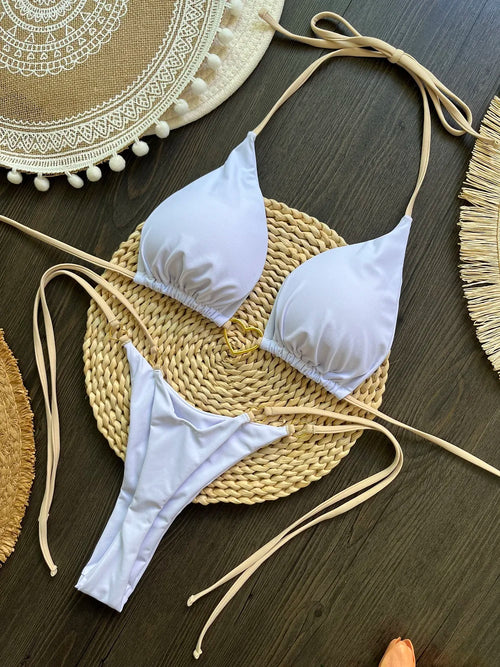 Sexy Halter Solid color Bikini Set Women's Swimsuit