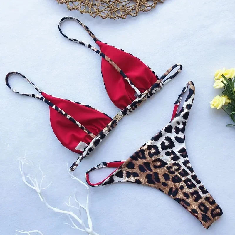 sexy micro bikinis set women leopard print high cut swimsuit padded