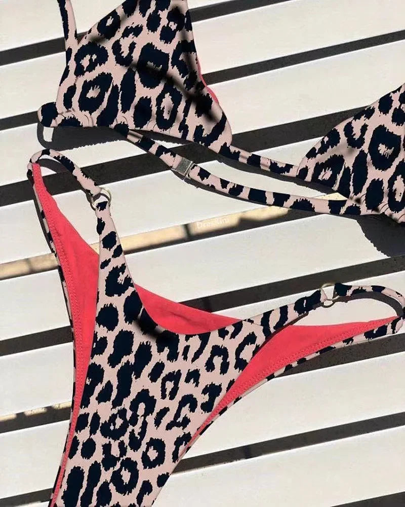 sexy micro bikinis set women leopard print high cut swimsuit padded