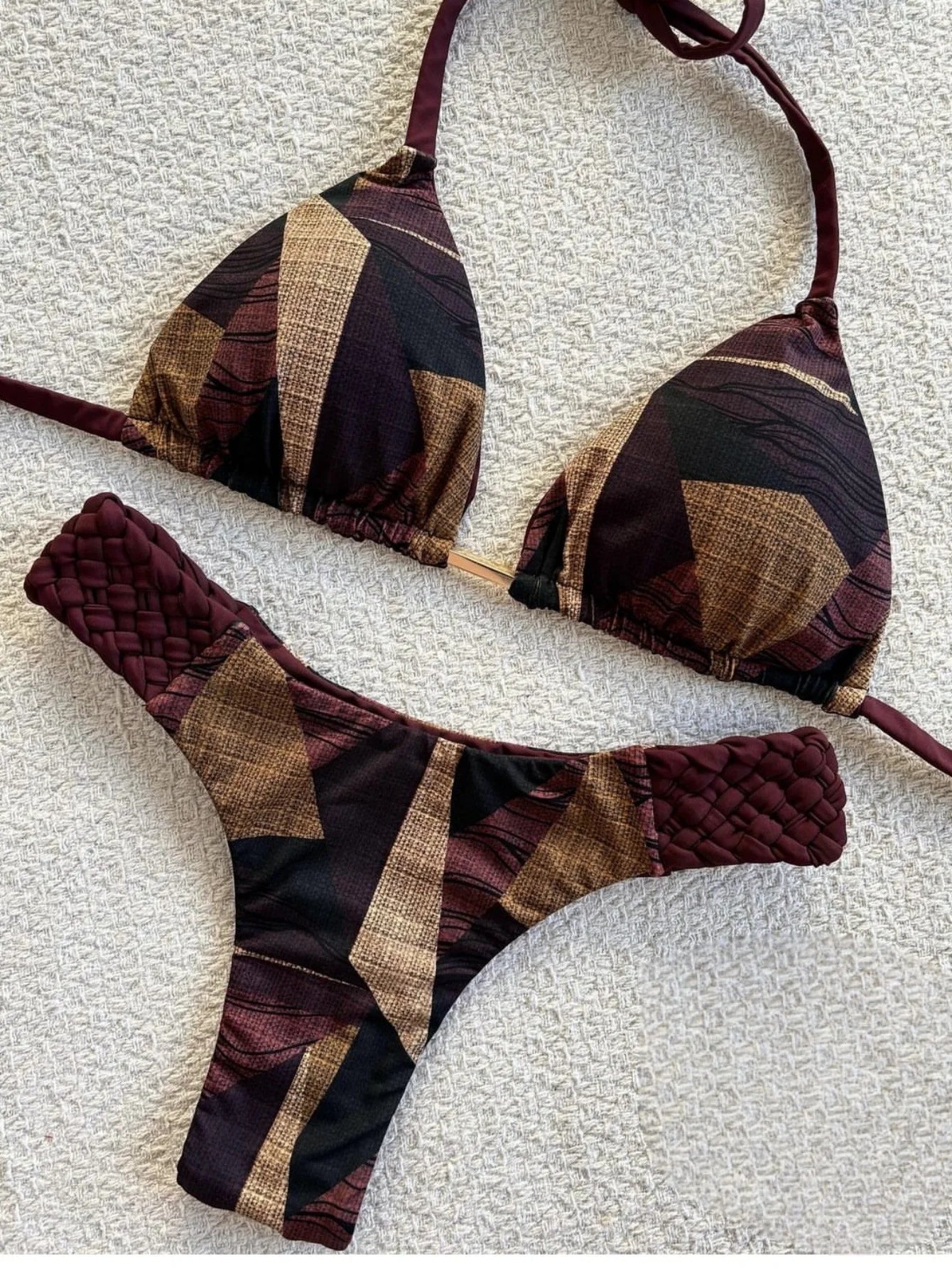 Print Halter Mini Thong High Cut Bikini Female Swimsuit