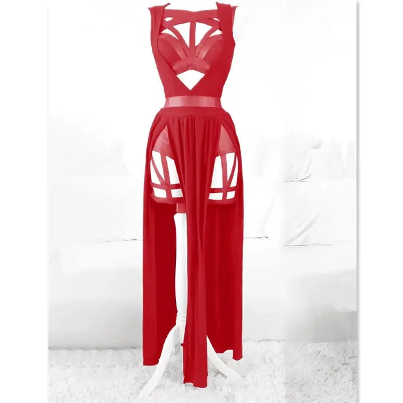 3 Pieces Sets Women Dress with Chest Pads Gothic Sexy Erotic