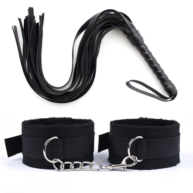 44cm PU Leather Whip Flogger Plush Nylon Plush Sex Handcuffs Bondage