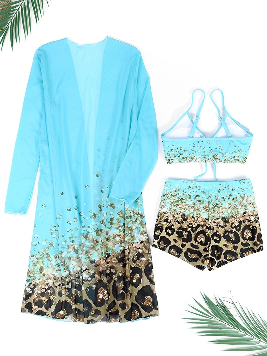 3 Pieces High Waist Bikini Printed Swimsuit Women & Kimono