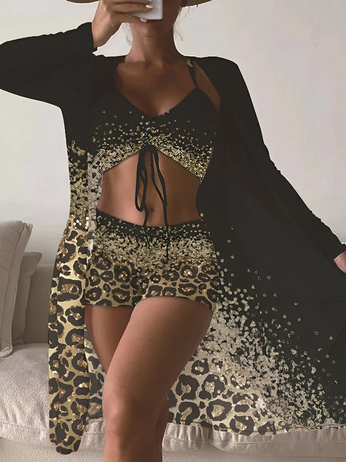 3 Pieces High Waist Bikini Printed Swimsuit Women & Kimono
