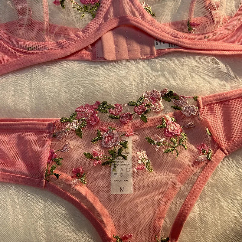 Sexy Transparent Embroidered Small Flowers Bra Hot