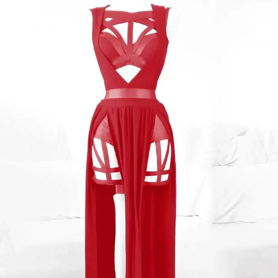 3 Pieces Sets Women Dress with Chest Pads Gothic Sexy Erotic