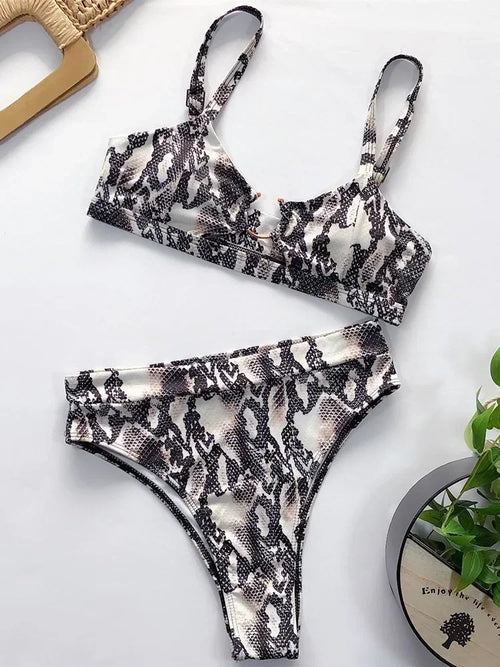 Sexy Snake Printed Female Swimsuit High Waist Bikini Women Swimwear