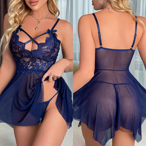 Sexy Lingerie Women Crotchless Sleepwear Pajamas Lace Night Dress