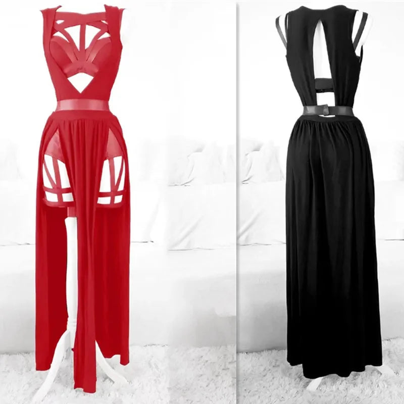 3 Pieces Sets Women Dress with Chest Pads Gothic Sexy Erotic