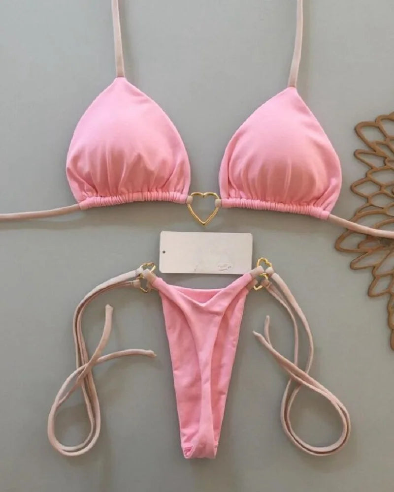 Sexy Halter Solid color Bikini Set Women's Swimsuit