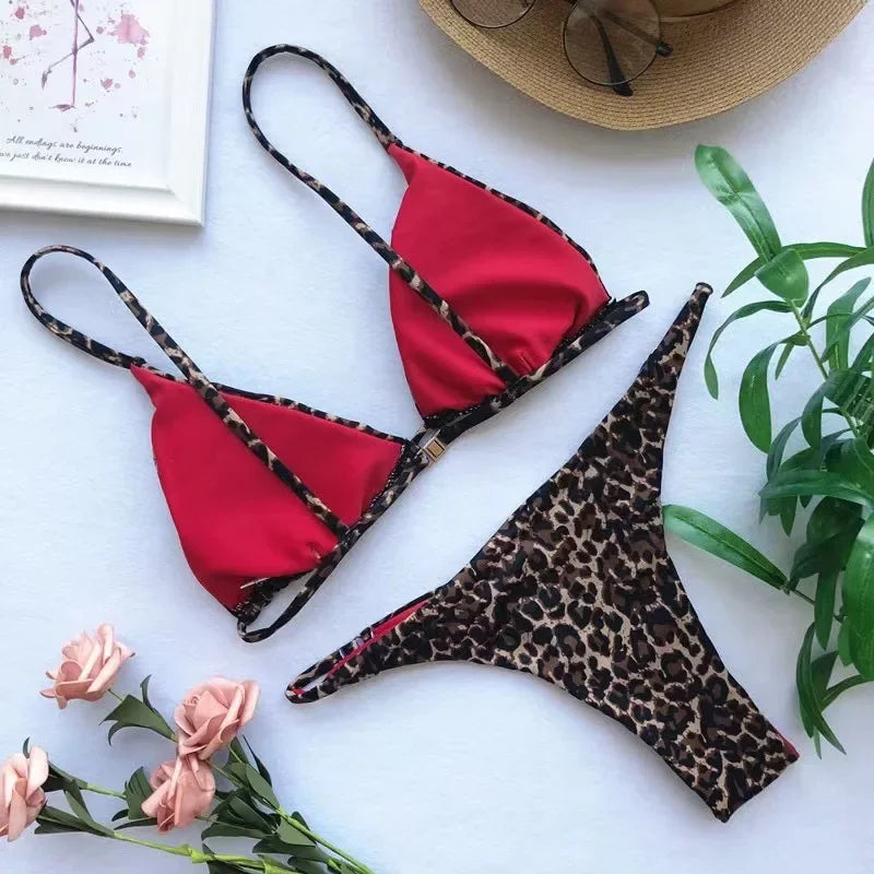 sexy micro bikinis set women leopard print high cut swimsuit padded