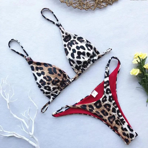 sexy micro bikinis set women leopard print high cut swimsuit padded