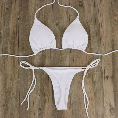 Sexy Thong Bikini Set Side Halter Tie Swimsuit Ladies Split Strap