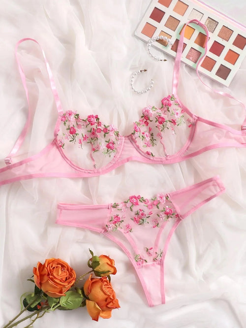 Sexy Lace Lingerie Push Up Lingerie Semi-Sheer Bra And Panty Sets