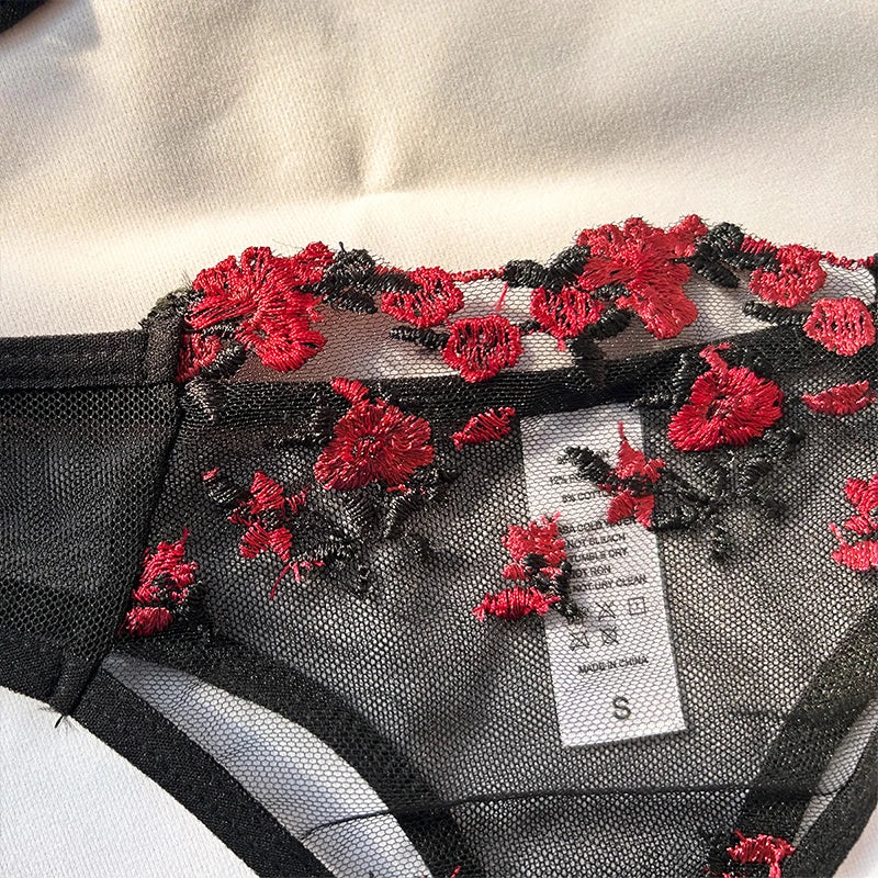 Sexy Transparent Embroidered Small Flowers Bra Hot