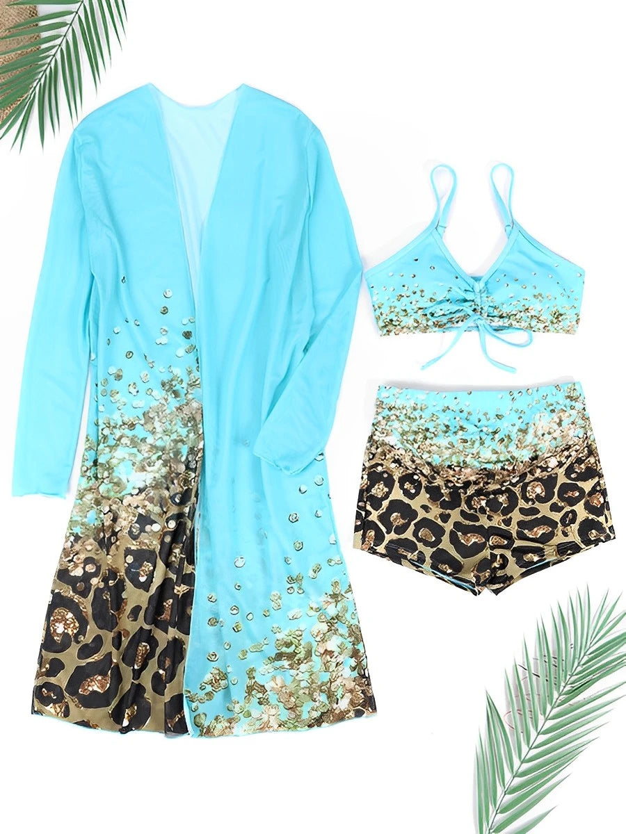 3 Pieces High Waist Bikini Printed Swimsuit Women & Kimono