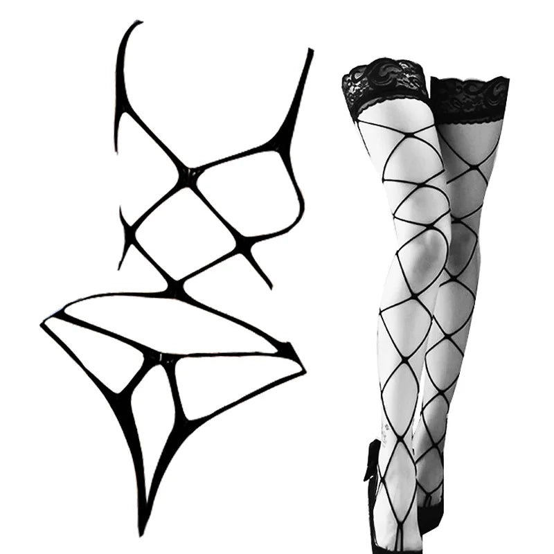 Sexy Fishnet Bodystocking Woman Underwear Open Bra Crothless Erotic