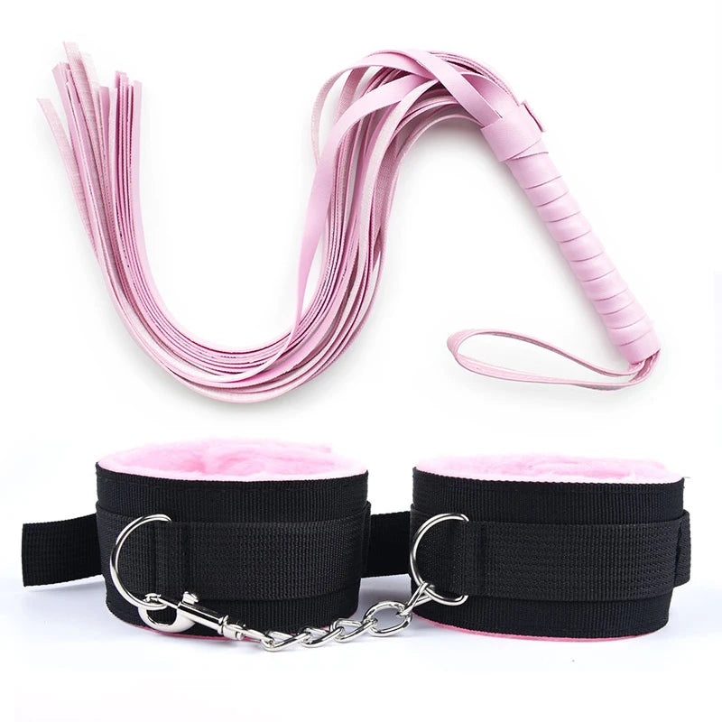 44cm PU Leather Whip Flogger Plush Nylon Plush Sex Handcuffs Bondage