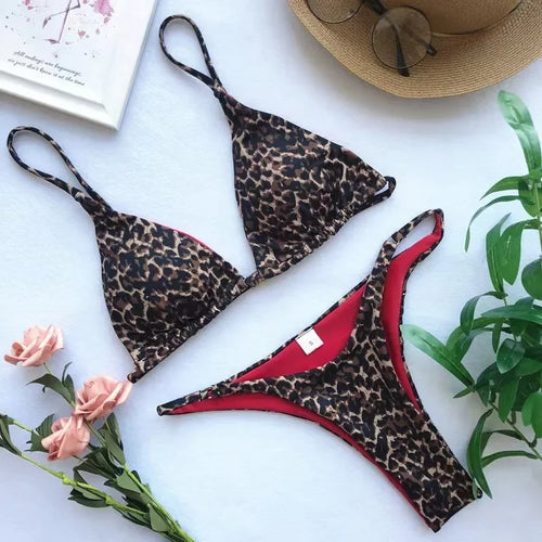 sexy micro bikinis set women leopard print high cut swimsuit padded