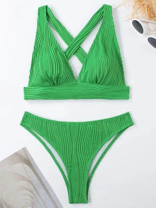 Wrinkled Crinkled Bikini Women Swimwear Female Swimsuit