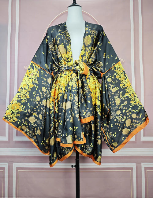 Elegant Floral Summer Sexy Lady Beach Bikini Mini Kimonos Plus Size