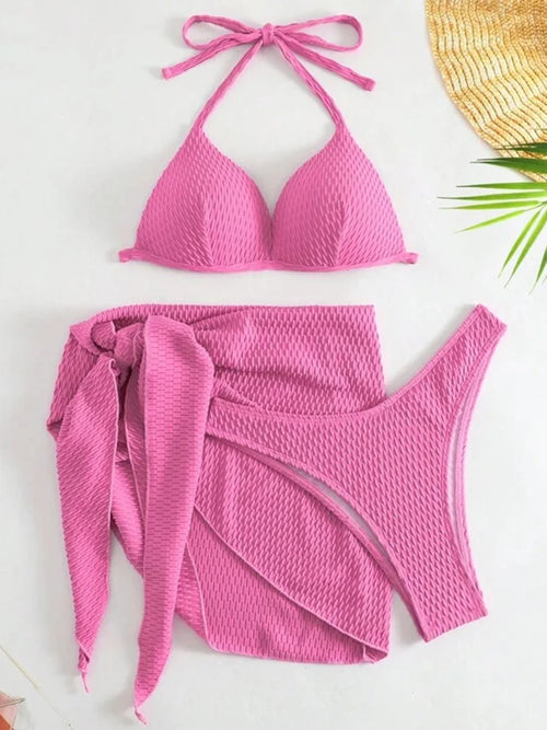 With Beach Sarong Bra Cup Wrinkled Bikini Female Swimsuit Women