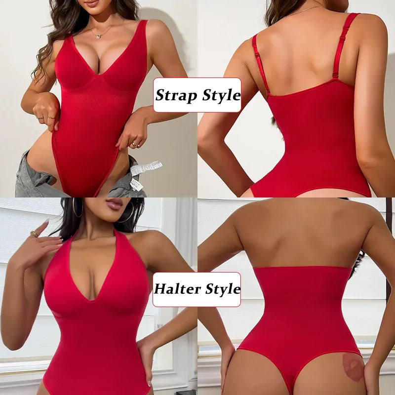 Halter Bodysuit Deep V Camisole Adjustable Strap Shapewear Top Tummy