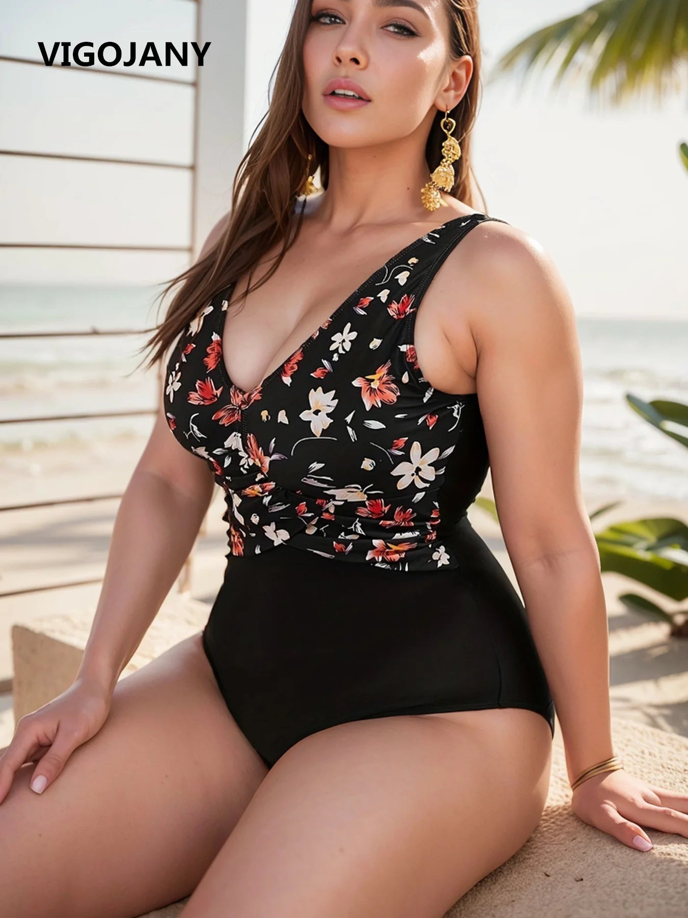 Floral Print Plus Size Swimwear Women 2025 Large One Piece