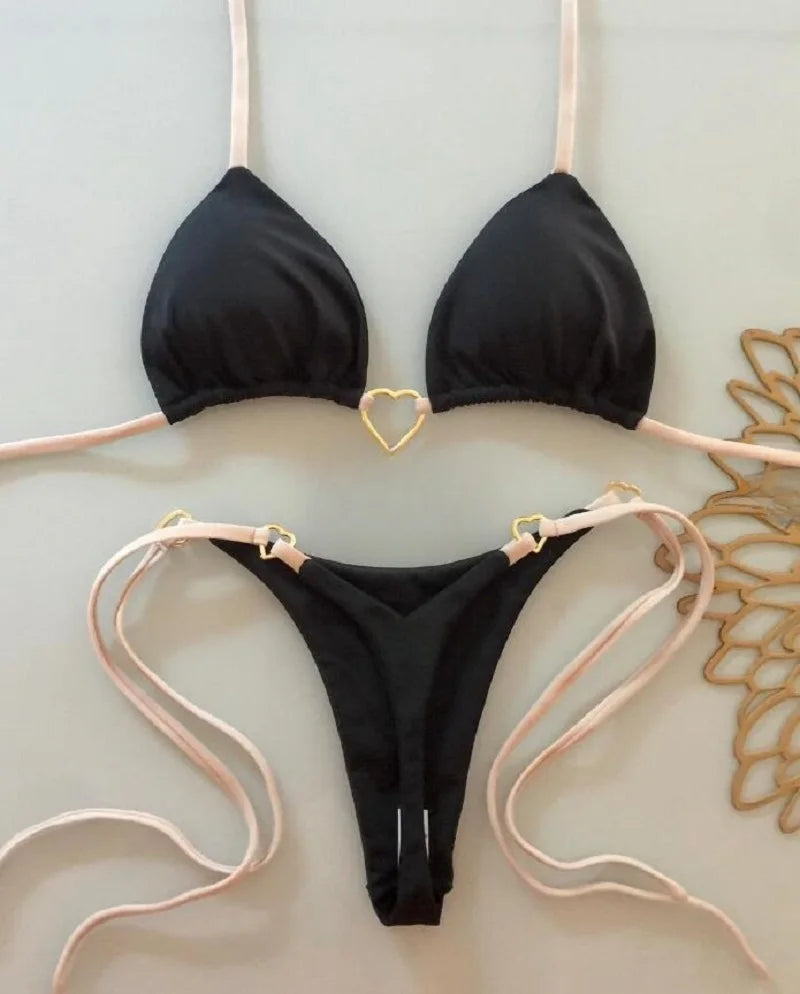 Sexy Halter Solid color Bikini Set Women's Swimsuit