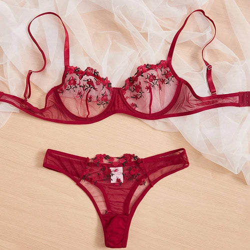 Sexy Transparent Embroidered Small Flowers Bra Hot