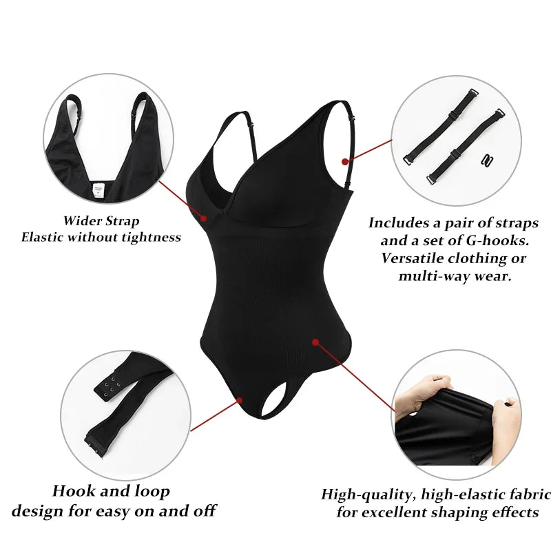 Halter Bodysuit Deep V Camisole Adjustable Strap Shapewear Top Tummy