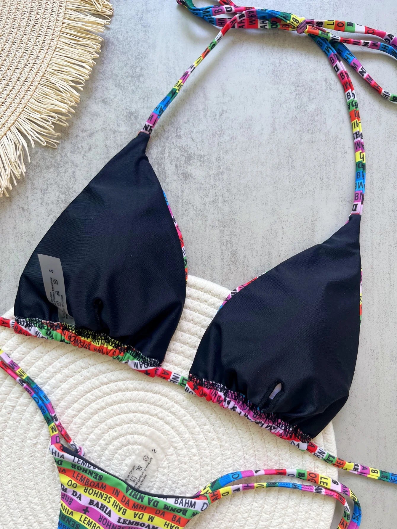 Letters Printed Colorful Mini Thong Bikini Women Swimwear