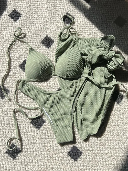With Beach Sarong Bra Cup Wrinkled Bikini Female Swimsuit Women