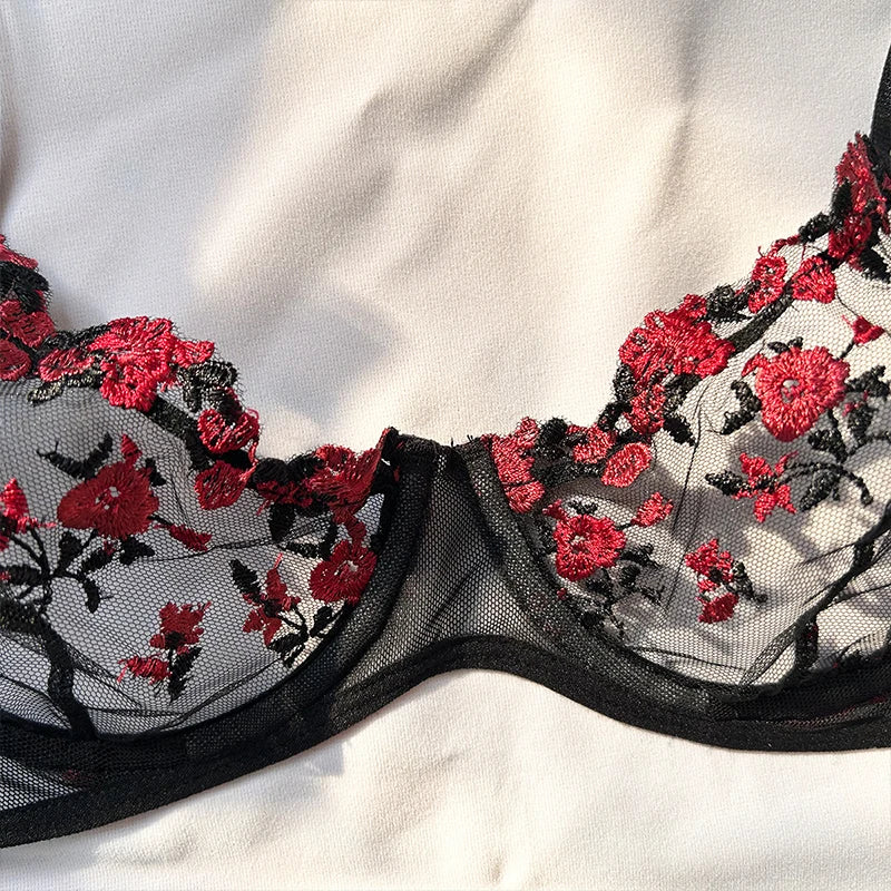 Sexy Transparent Embroidered Small Flowers Bra Hot