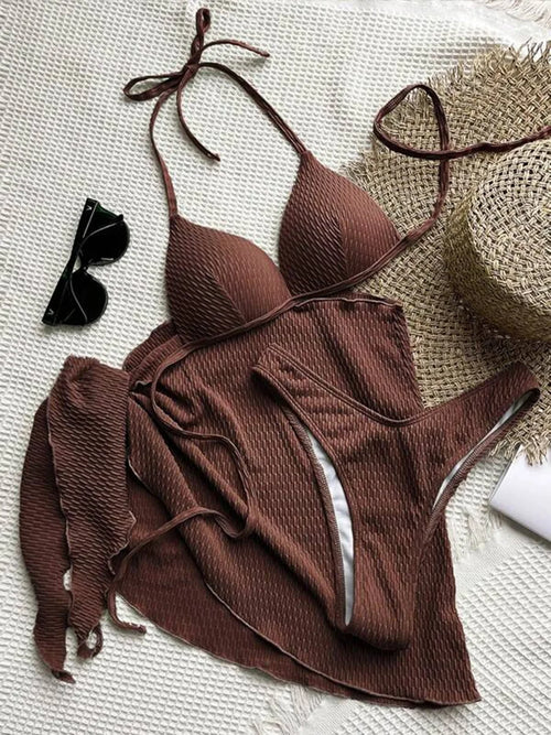 With Beach Sarong Bra Cup Wrinkled Bikini Female Swimsuit Women