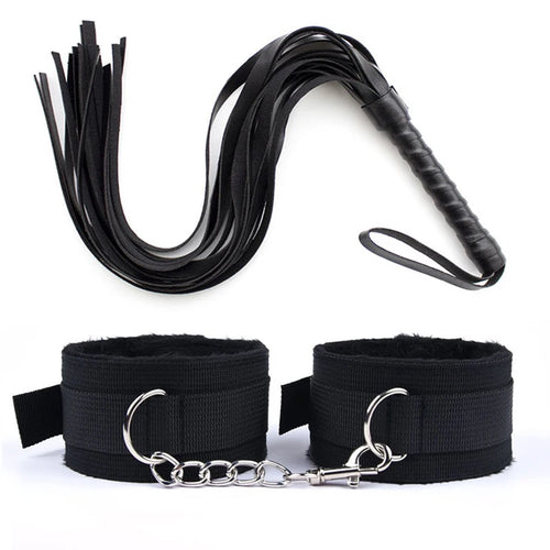 44cm PU Leather Whip Flogger Plush Nylon Plush Sex Handcuffs Bondage
