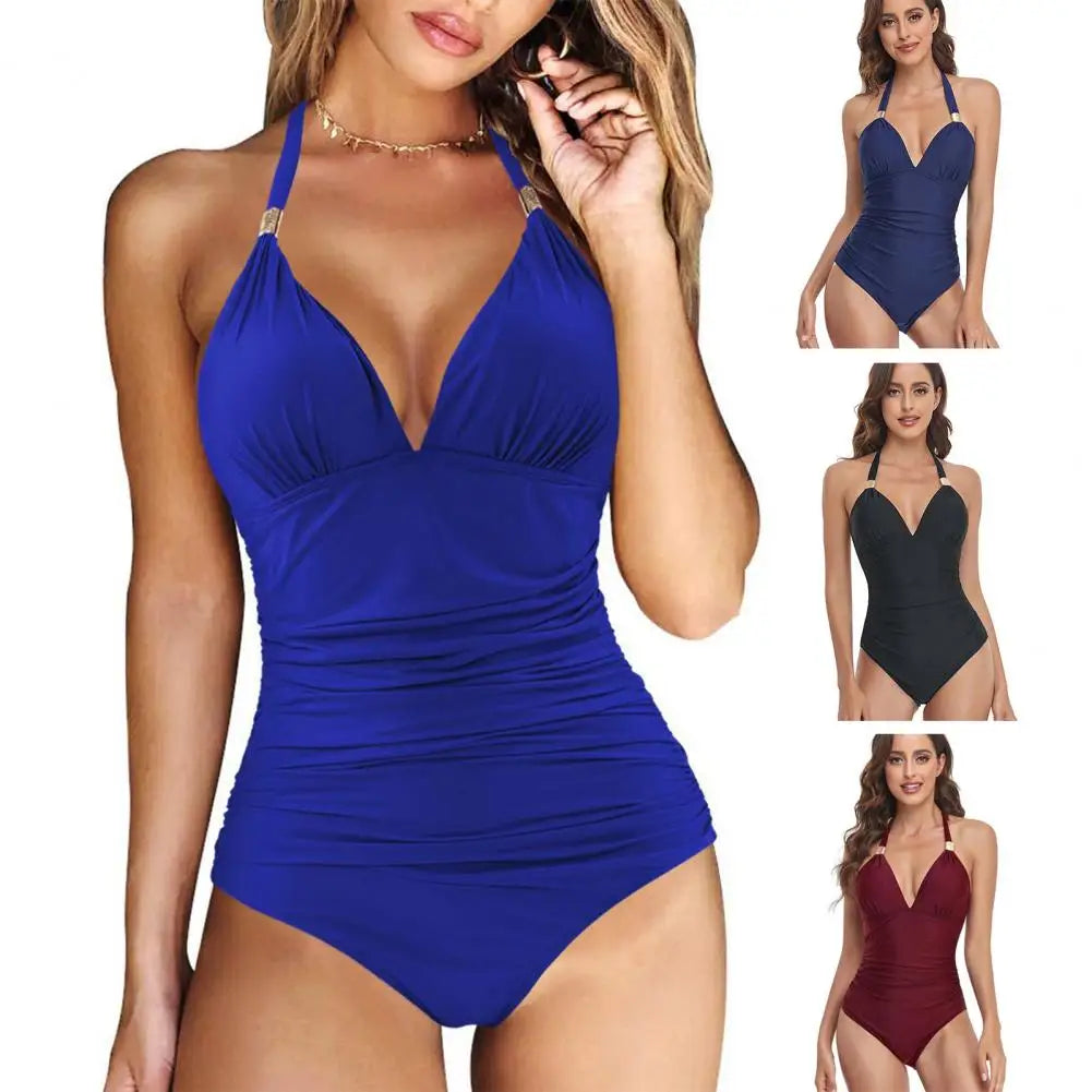 Women Swimwear High Waist Sleeveless Padded Bathing Suit One-piece